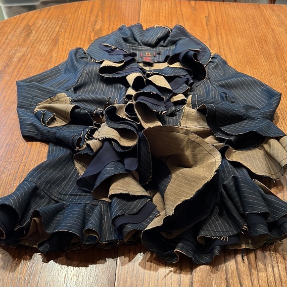Janice Nelli Denim Pinstripe Ruffle Jacket Size L - Picture 2 of 8